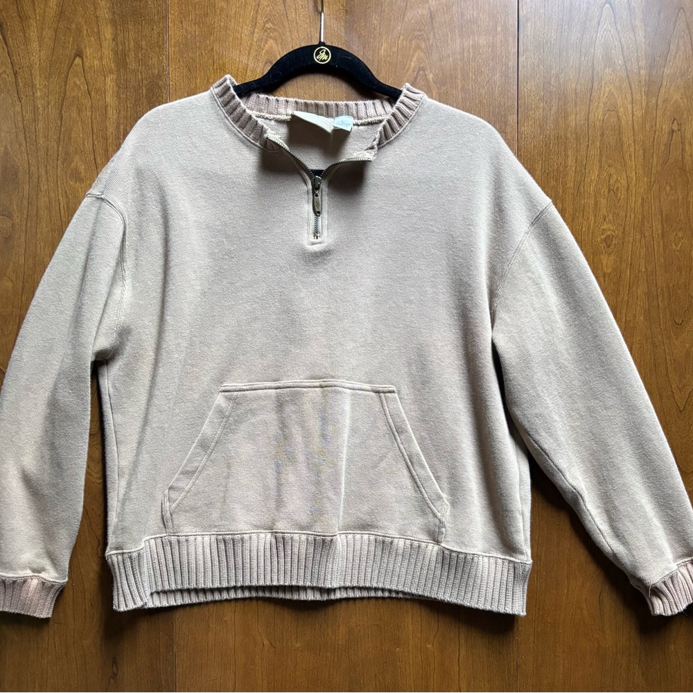 100% Cottonn ~*Vintage*~ Liz Claiborne Lizwear Light Beige Half-Zip Sweater Sz L